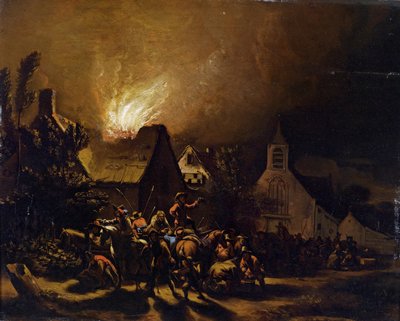 Marauders before a Burning Village by Egbert van der Poel